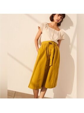 Madewell Chartreuse Linen Button Front Skirt size 0
